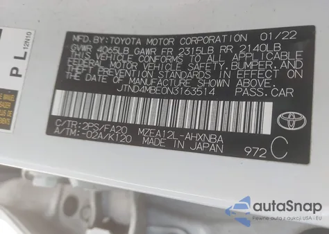 2022 Toyota Corolla Se z USA, uszkodzony, nr VIN JTND4MBE0N3163514